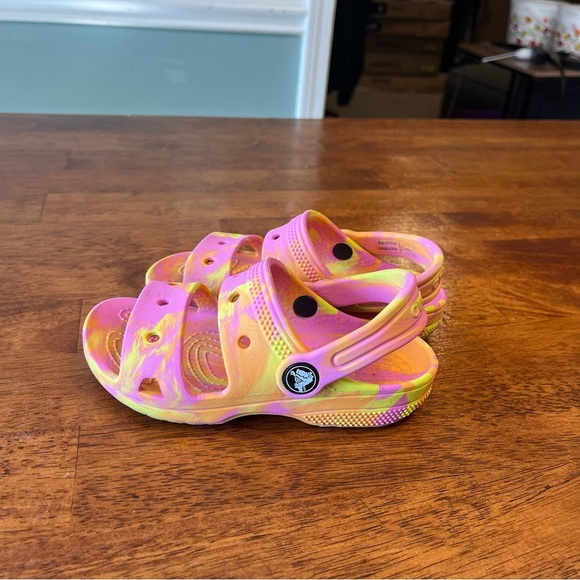 CROCS Other - Pink yellow tie dyed crocs banded sandal size 10